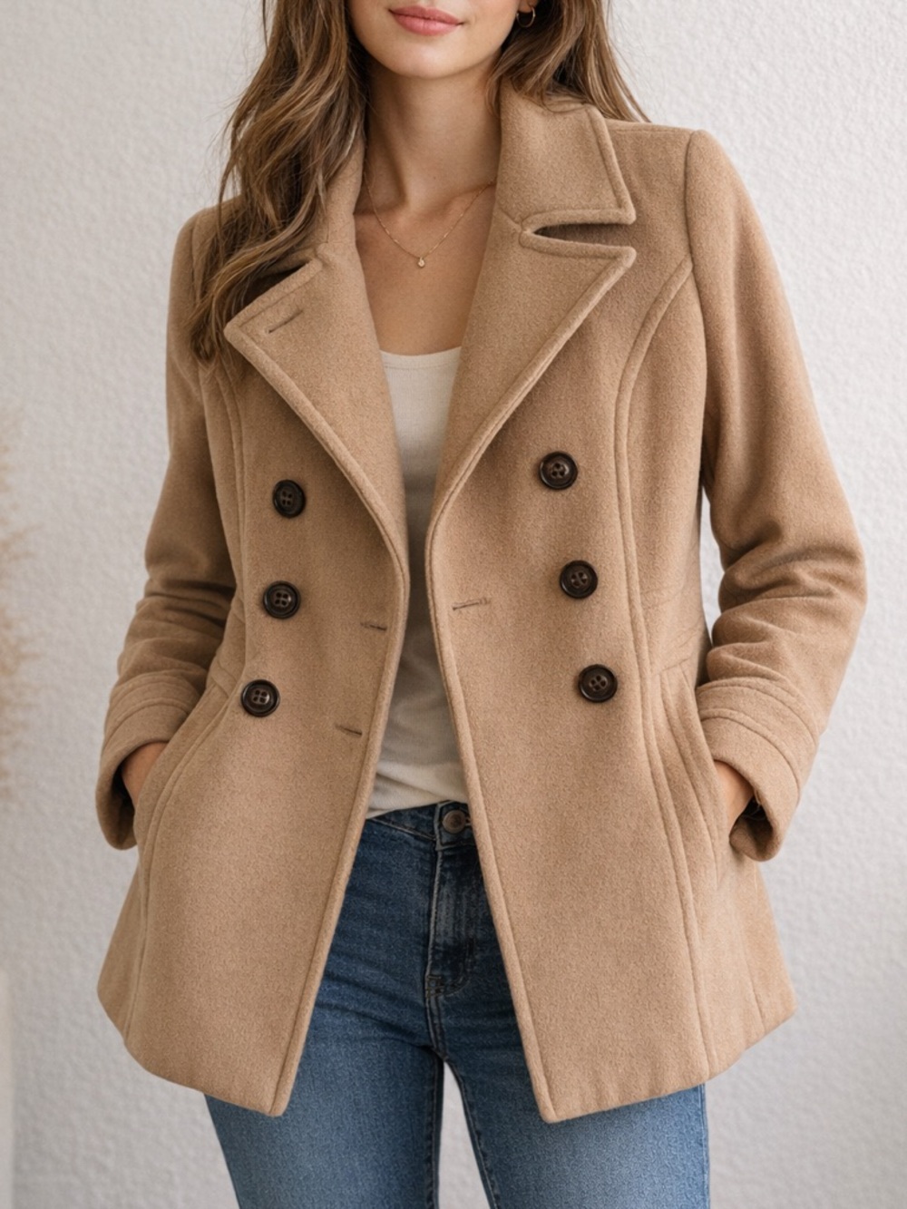 St. John's Bay Camel Double-Breasted Peacoat